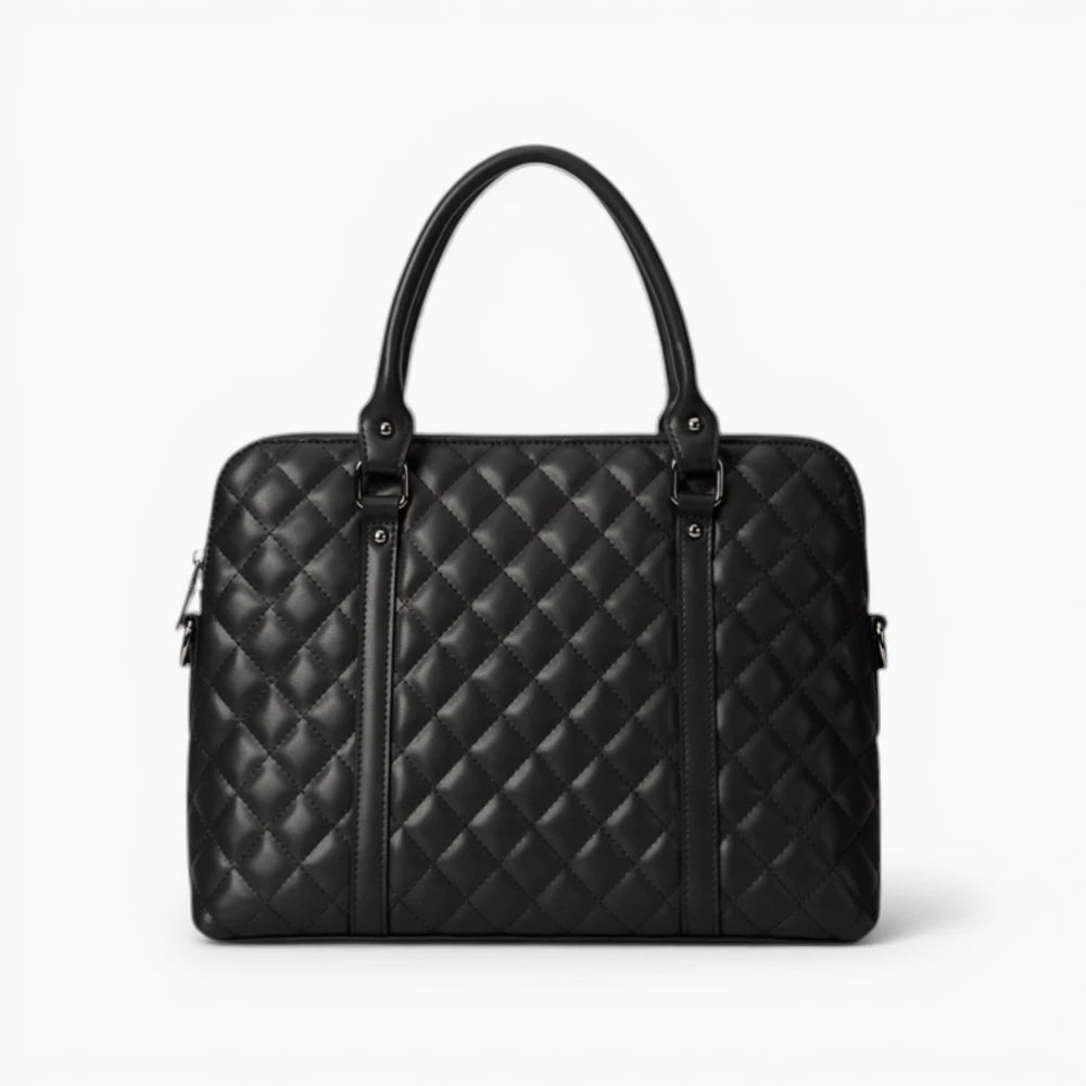 Sac ordinateur femme en cuir matelassé Élégance Cuir, modèle L’Agenda, vue de face noir