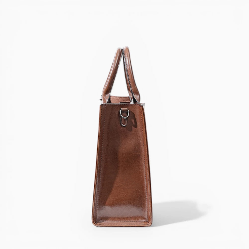 Sac ordinateur femme en cuir, modèle Campus Élégant, vue de profil brun