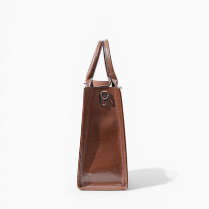 Sac ordinateur femme en cuir, modèle Campus Élégant, vue de profil brun