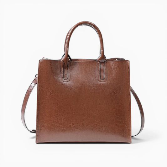 Sac ordinateur femme en cuir structuré modèle Campus Élégant d'Élégance Cuir, vue de face brun