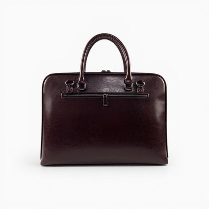Sac ordinateur homme en cuir avec double poignée et bandoulière amovible, modèle Le Diplomate d'Élégance Cuir, marron foncé vue de dos