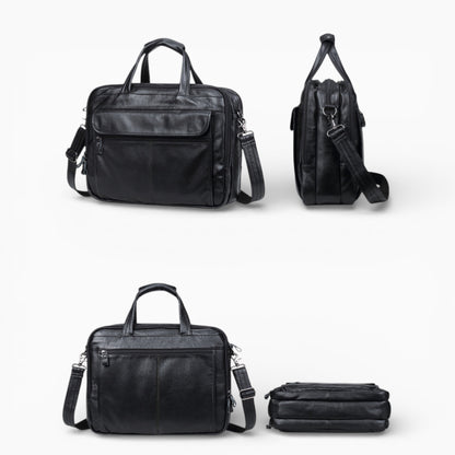 Sac ordinateur homme en cuir bandoulière modèle L’Élégant de la marque Élégance Cuir, vue 360°