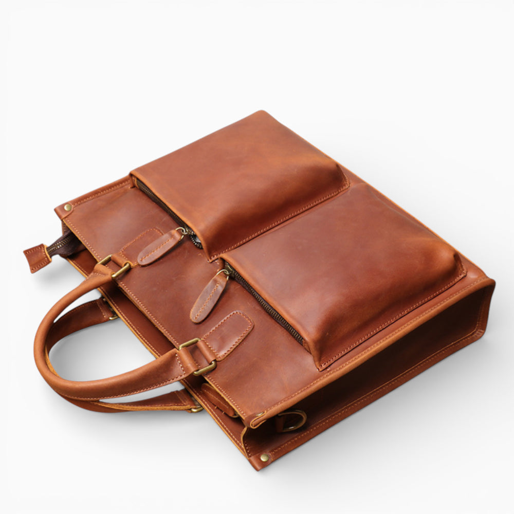 Sac ordinateur homme en cuir grande capacité modèle Le Dirigeant de la marque Élégance Cuir, marron couché