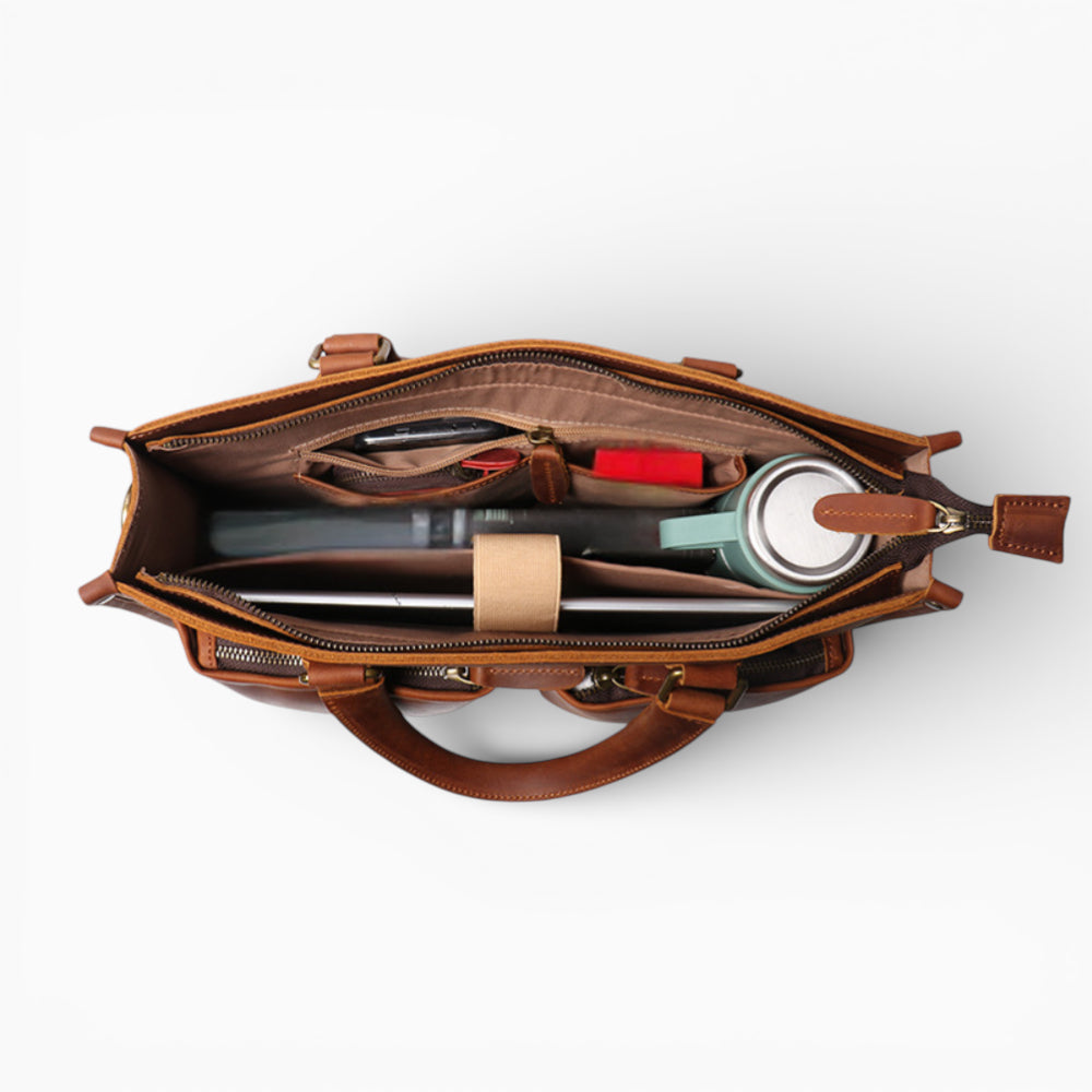 Sac ordinateur homme en cuir Élégance Cuir, modèle Le Dirigeant, grande capacité, vue intérieure 2 