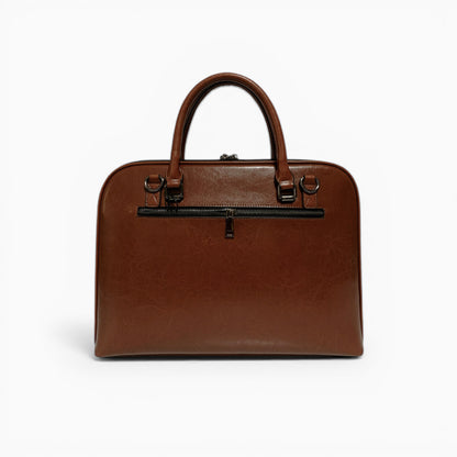 Sac ordinateur homme en cuir marron avec double poignée et bandoulière amovible, modèle Le Diplomate d'Élégance Cuir, vue de dos 