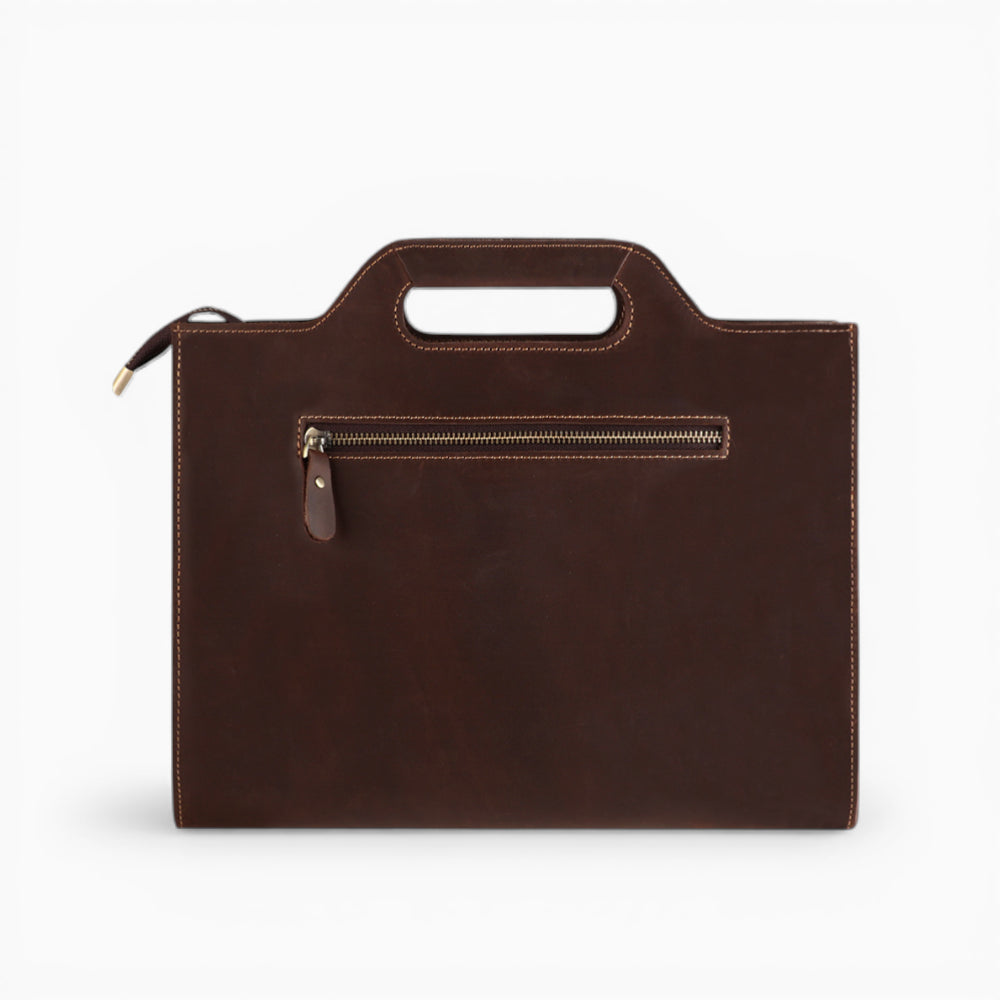 Sac ordinateur homme Élégance Cuir en cuir marron foncé avec poignée intégrée et bandoulière, modèle Président, vue de dos