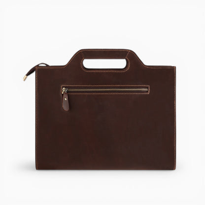 Sac ordinateur homme Élégance Cuir en cuir marron foncé avec poignée intégrée et bandoulière, modèle Président, vue de dos