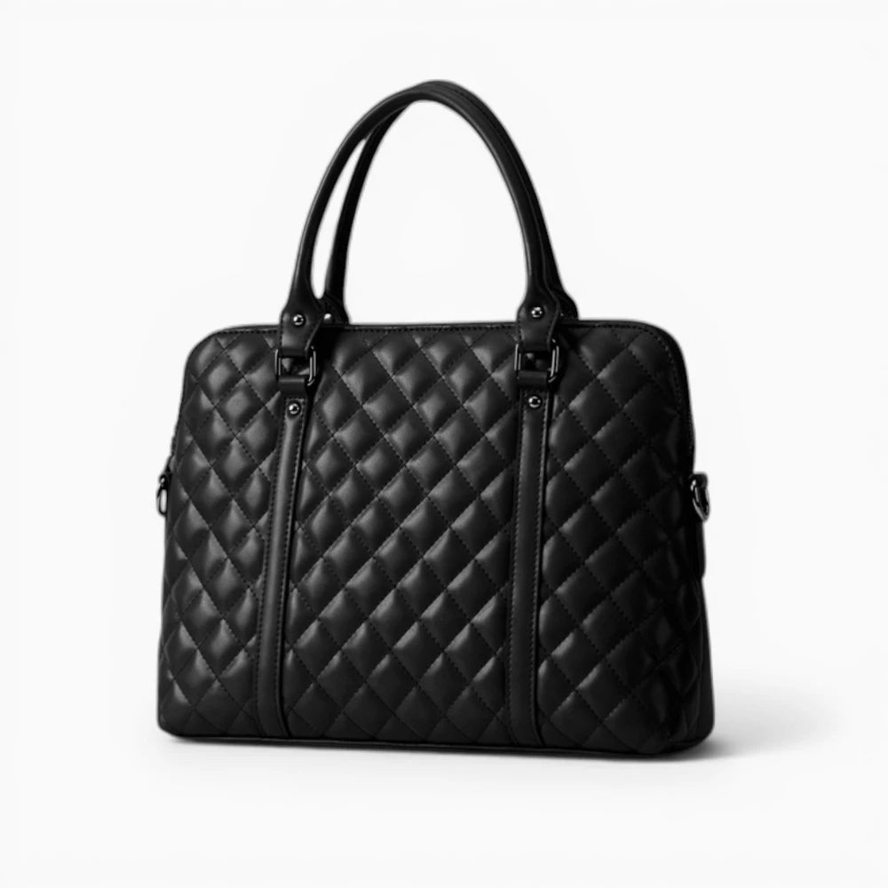 Sac pour ordinateur portable femme en cuir matelassé L’Agenda par Élégance Cuir, vue de coté