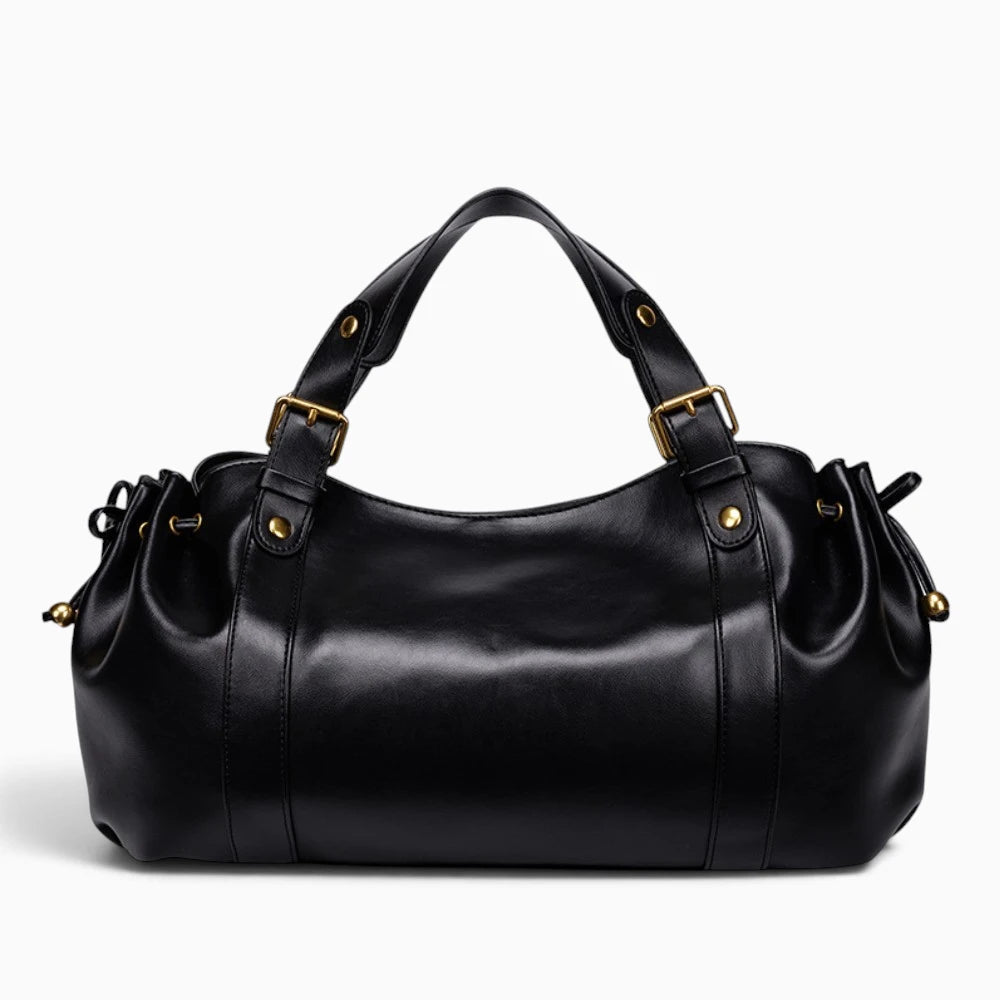 Sac à main vintage noir Élégance Cuir, sac en cuir avec poignée solide et détails élégants, idéal pour un style classique.