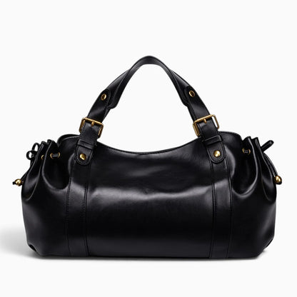 Sac à main vintage noir Élégance Cuir, sac en cuir avec poignée solide et détails élégants, idéal pour un style classique.