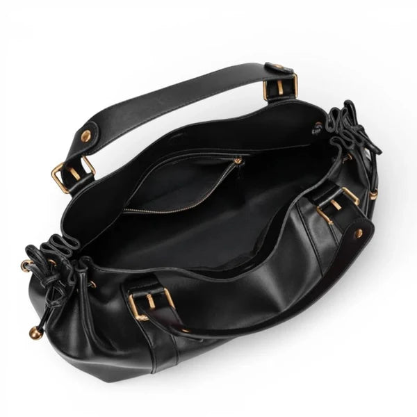 Sac à main vintage noir Élégance Cuir avec intérieur spacieux et détails élégants, idéal pour un style classique et sophistiqué.