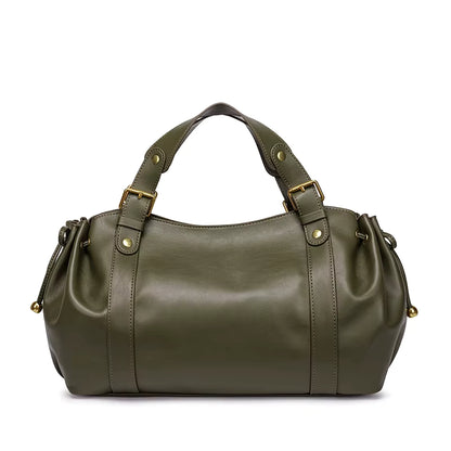Sac à main vintage vert Élégance Cuir Noemi avec poignées en cuir et détails élégants, vue de face.