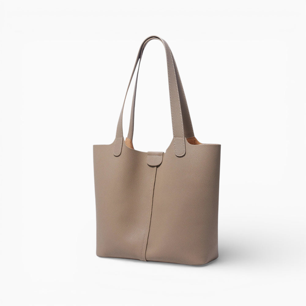 Grand sac cabas en cuir gris pour femme, modèle Toulouse de la marque Élégance Cuir, vu de côté.