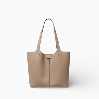 Grand sac cabas en cuir gris Élégance Cuir modèle Toulouse, vue de face sans foulard.
