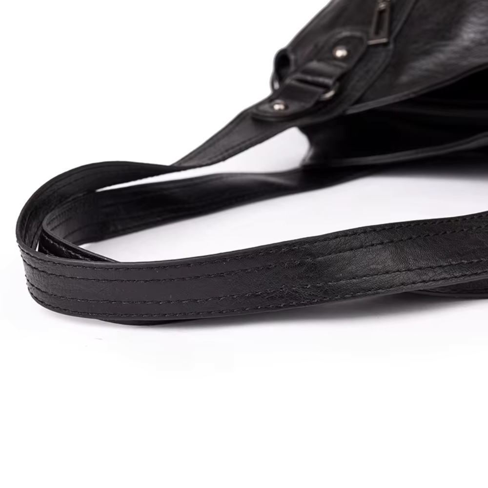 Grand sac à main souple Élégance Cuir Lucie avec poignées en cuir et compartiments spacieux, noir.