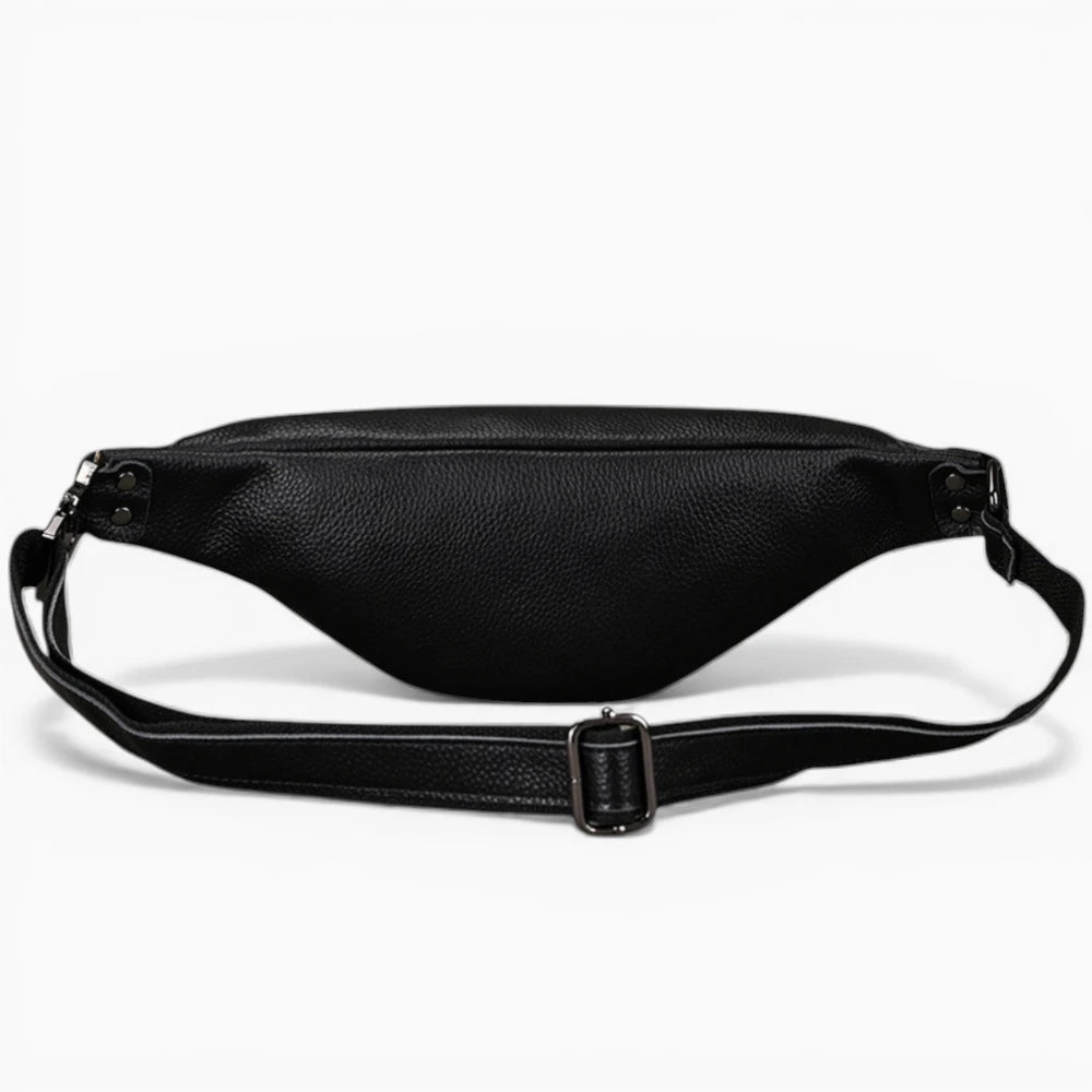 Sacoche bandoulière en cuir pour homme, format ceinture, modèle Horizon avec fermeture éclair, noir vue de dos