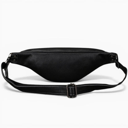 Sacoche bandoulière en cuir pour homme, format ceinture, modèle Horizon avec fermeture éclair, noir vue de dos