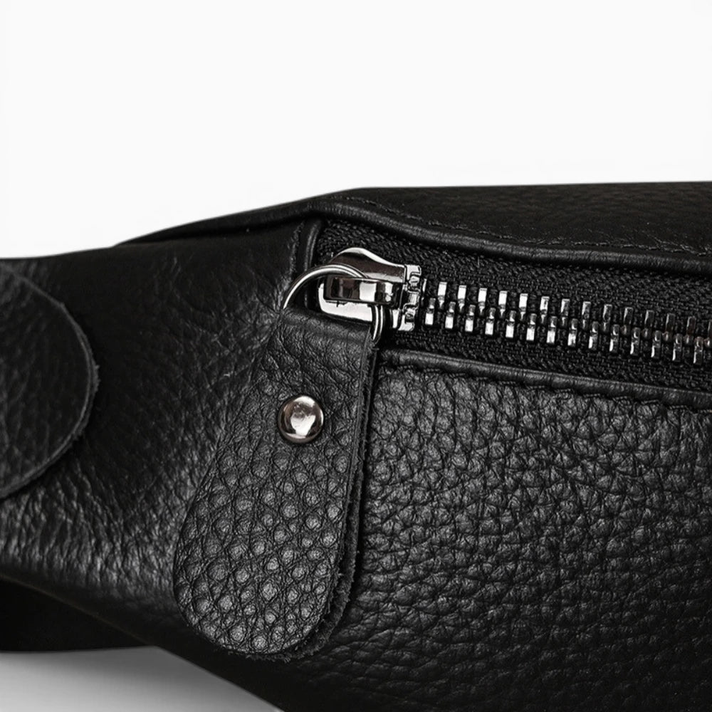 Sacoche bandoulière en cuir pour homme, modèle Horizon, format ceinture avec zip, couleur marron, fermeture zippée