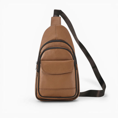 Sacoche bandoulière en cuir pour homme, modèle Prestige, avec poche zippée, marron vue de face