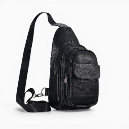 Sacoche bandoulière en cuir pour homme, modèle Prestige, avec poche zippée, noir vue latérale