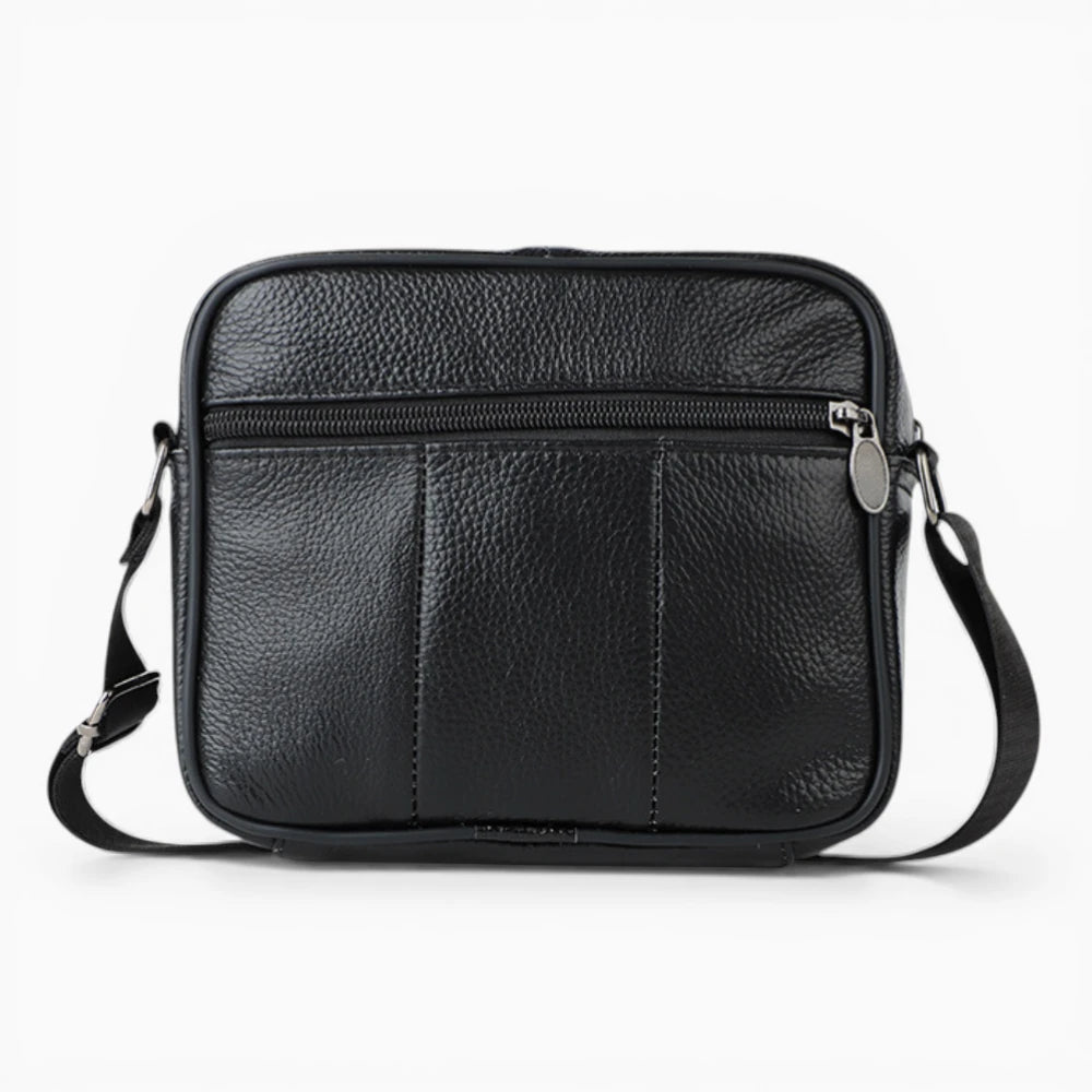 Sacoche bandoulière en cuir pour homme, modèle Urbaine, avec double poche zippée, couleur noire vue arrière