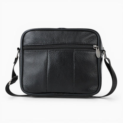Sacoche bandoulière en cuir pour homme, modèle Urbaine, avec double poche zippée, couleur noire vue arrière