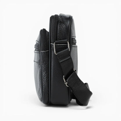 Sacoche bandoulière en cuir pour homme, modèle Urbaine, avec double poche zippée, noir vue de profil