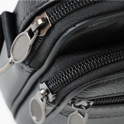 Sacoche bandoulière en cuir pour homme, modèle Urbaine, avec double poche zippée, noir vue fermeture zippée