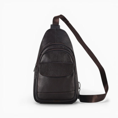 Sacoche bandoulière homme en cuir Prestige avec poche zippée, de la marque Élégance Cuir, marron foncé vue de face