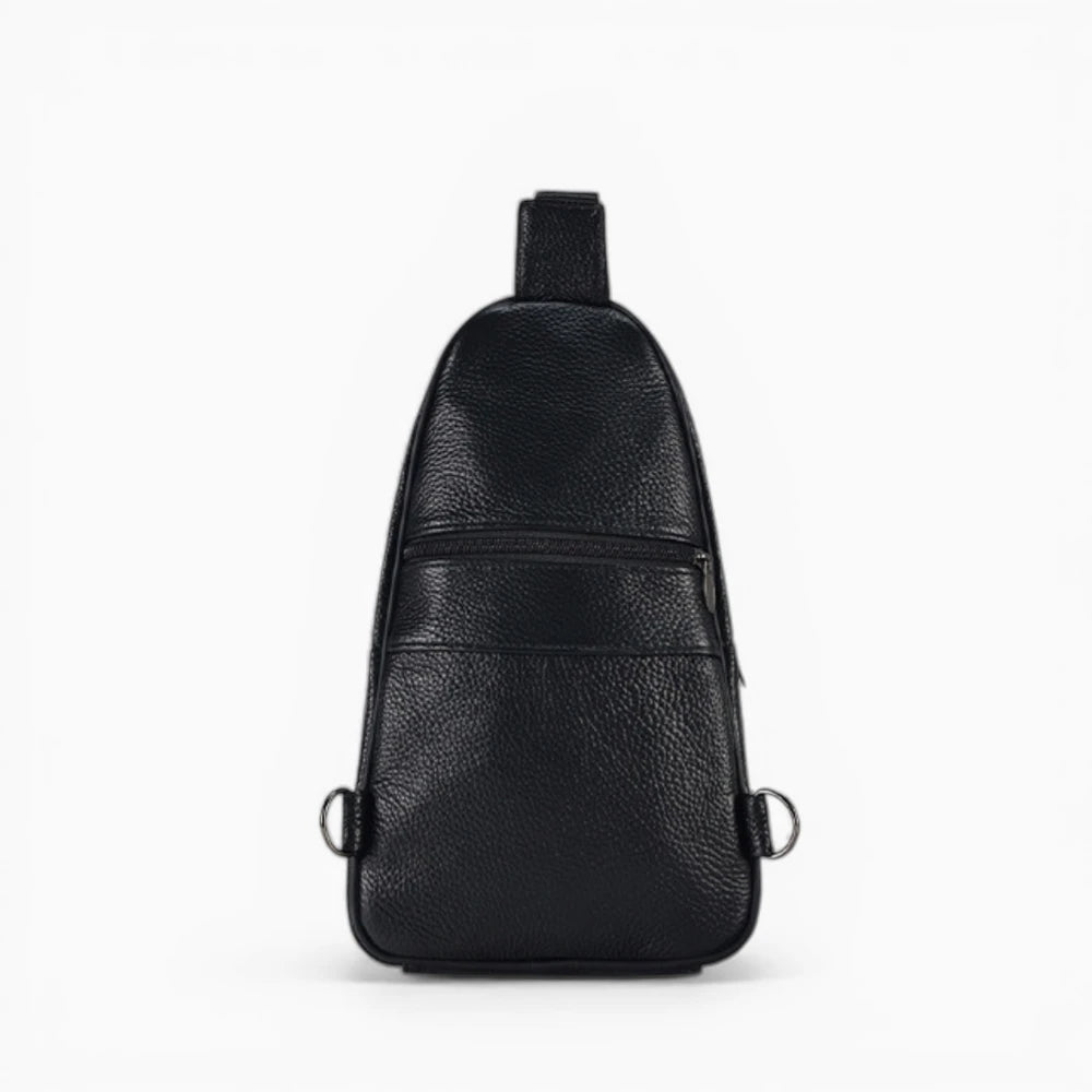 Sacoche bandoulière homme en cuir Prestige avec poche zippée, noir vue de dos
