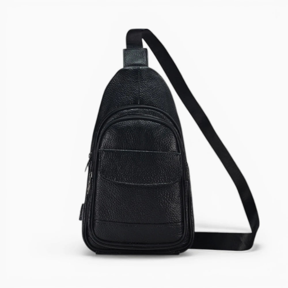 Sacoche bandoulière homme en cuir Prestige avec poche zippée, noir vue de face
