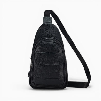 Sacoche bandoulière homme en cuir Prestige avec poche zippée, noir vue de face