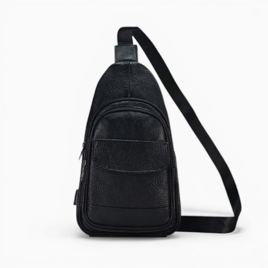 Sacoche bandoulière homme en cuir Prestige avec poche zippée, noir vue de face