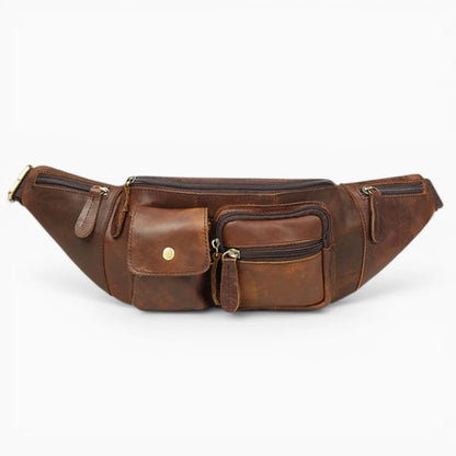 Sacoche bandoulière homme en cuir avec plusieurs poches, modèle Authentique de la marque Élégance Cuir, marron foncé vue de face