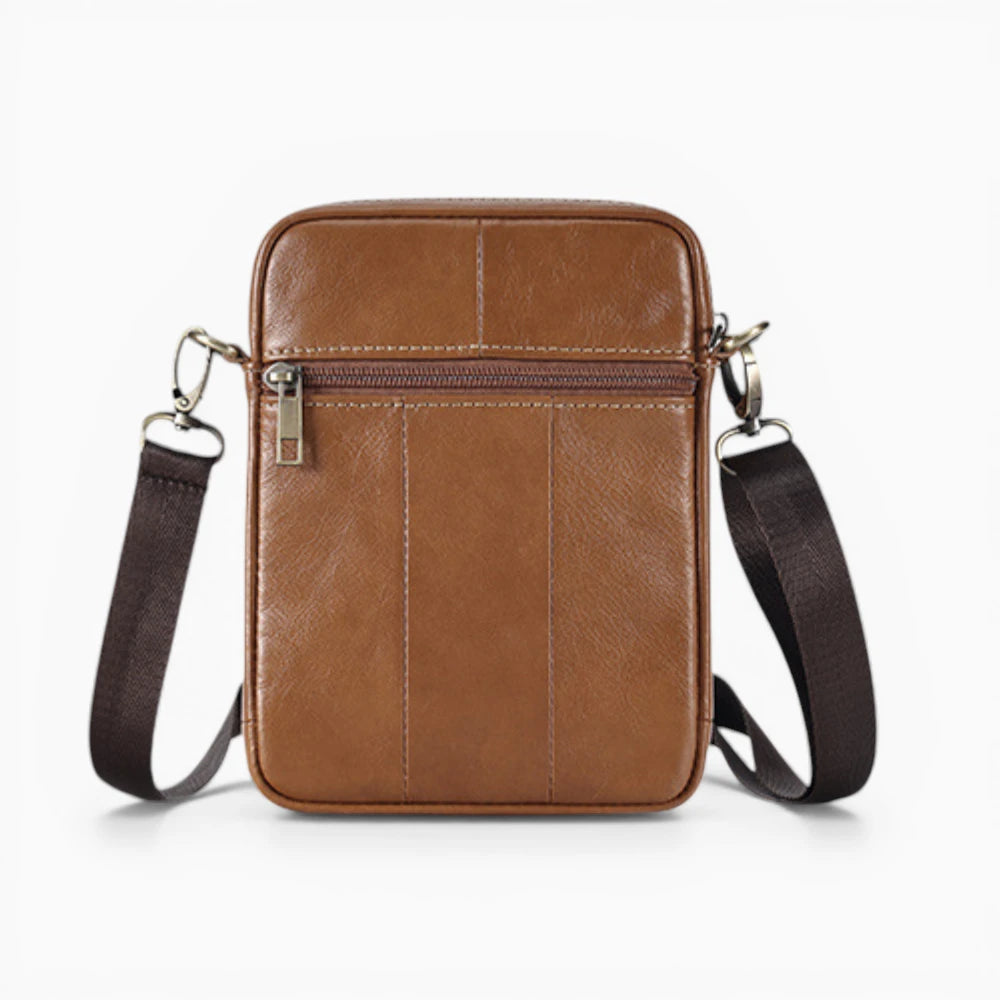 Sacoche bandoulière homme en cuir Élégance Cuir, avec rabat et poche zippée, vue de dos