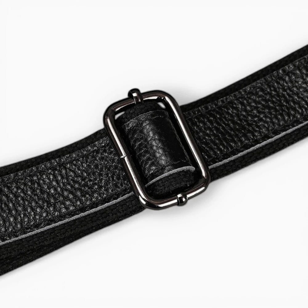 Sacoche bandoulière pour homme en cuir noir, modèle Horizon avec zip, format ceinture, zoom bandoulière