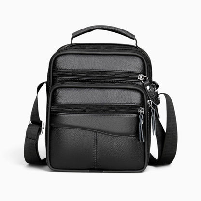 Sacoche homme en cuir noir avec bandoulière, style élégant et pratique, de la marque Élégance Cuir.