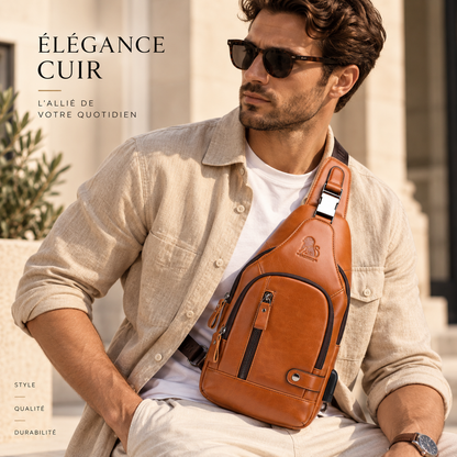 Sacoche homme en cuir Élégance Cuir avec bandoulière, portée poitrine, design élégant et pratique pour un style sophistiqué.