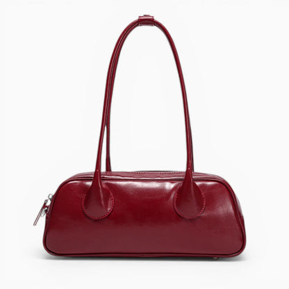 Tendance sac à main en cuir pour femme, modèle allongé structuré L’Impériale de la marque Élégance Cuir, rouge vue de face