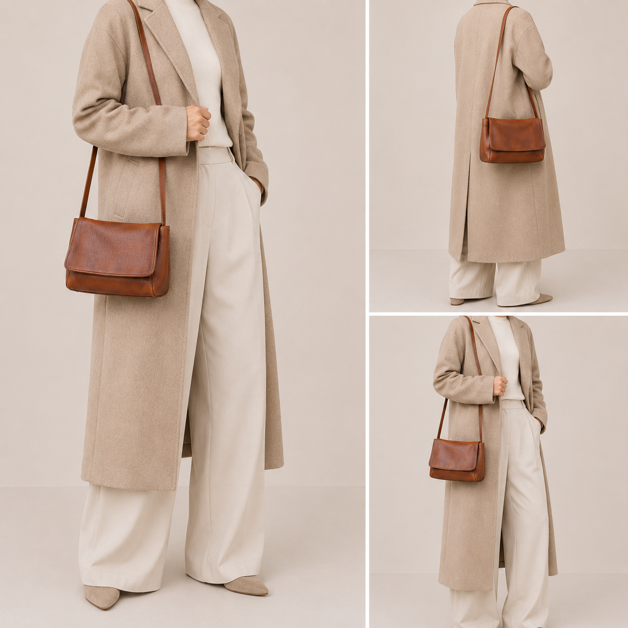 Sac en cuir Héloïse à rabat structuré sur mannequin, sac à main Élégance Cuir, accessoire élégant et sophistiqué.