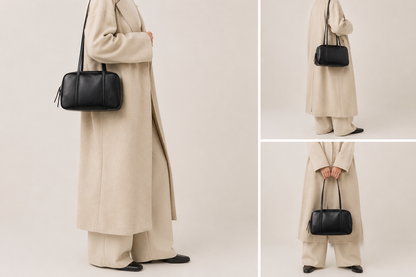 Sac bandoulière en cuir rectangulaire Zoé de la marque Élégance Cuir porté par un mannequin.