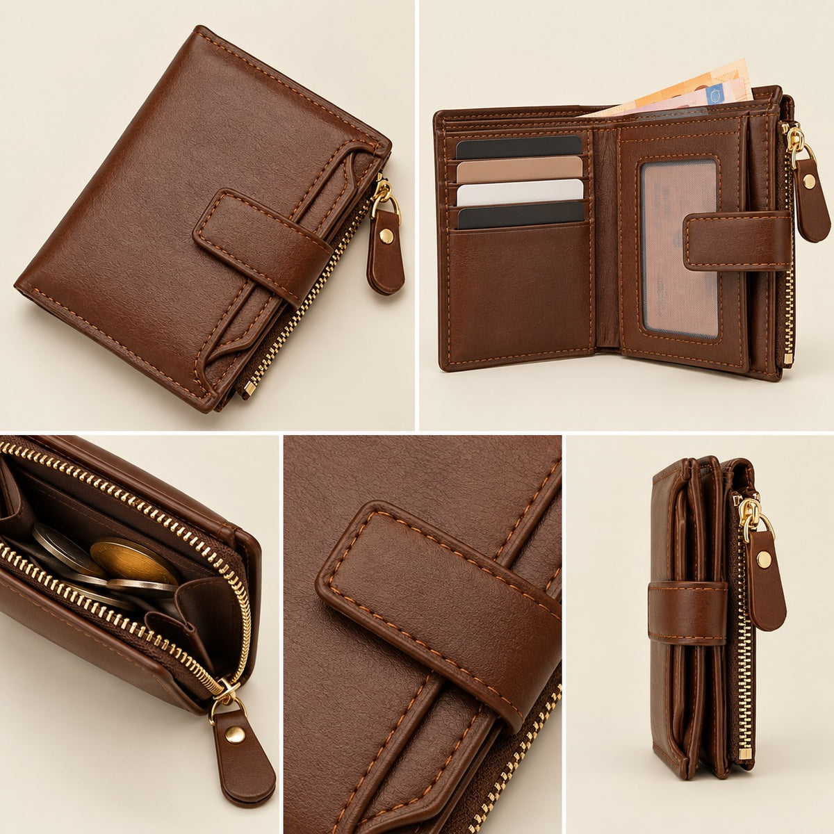 Détails du portefeuille Julien marron en cuir végan