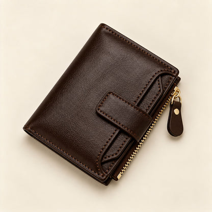Portefeuille homme Julien en cuir végan marron foncé, vue de face