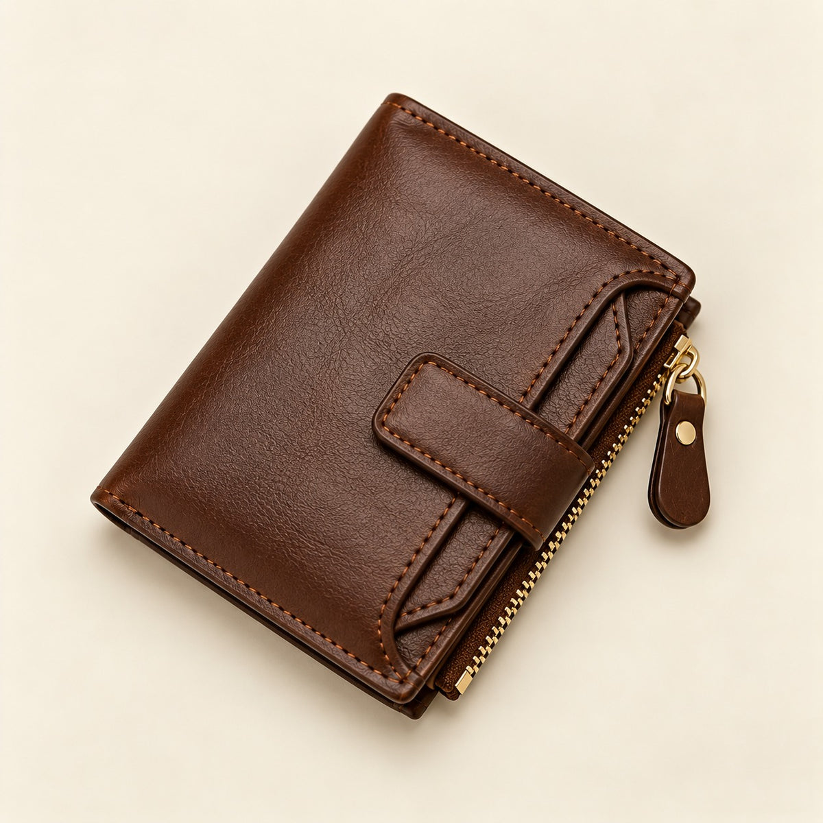 Portefeuille homme Julien en cuir végan marron, vue de face