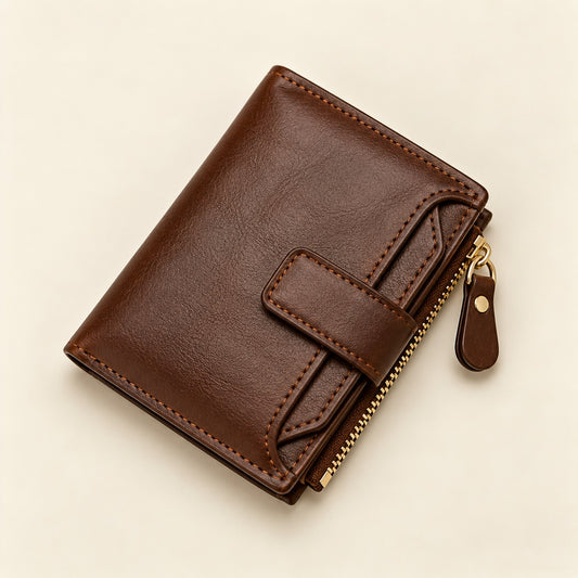 Portefeuille homme Julien en cuir végan marron, vue de face