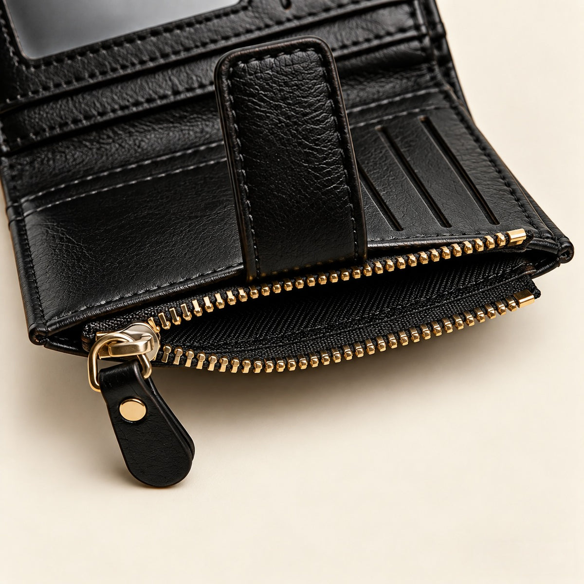 Poche zippée du portefeuille Julien en cuir végan noir