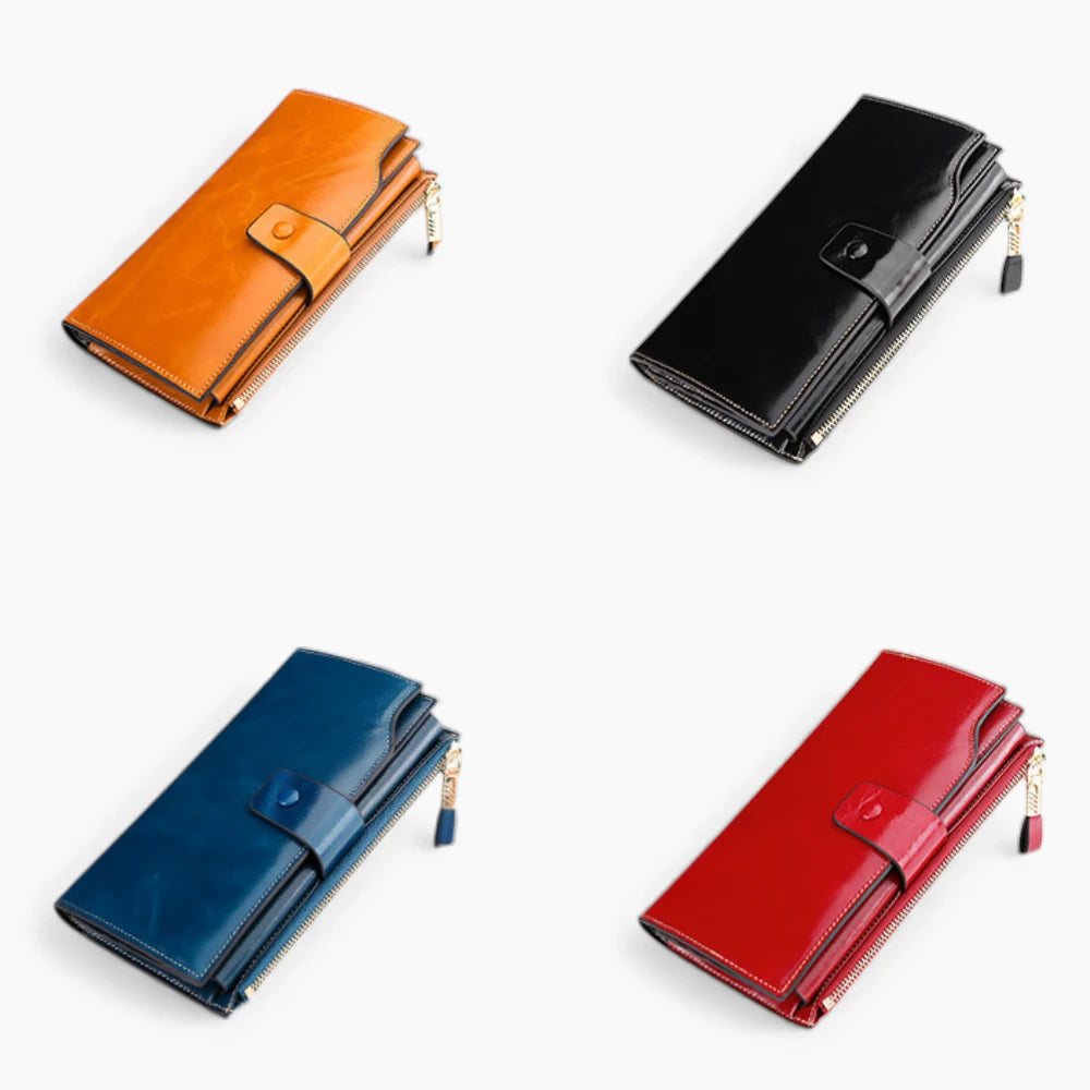 Portefeuilles cuir femme en plusieurs couleurs avec bouton pression et fermeture zip