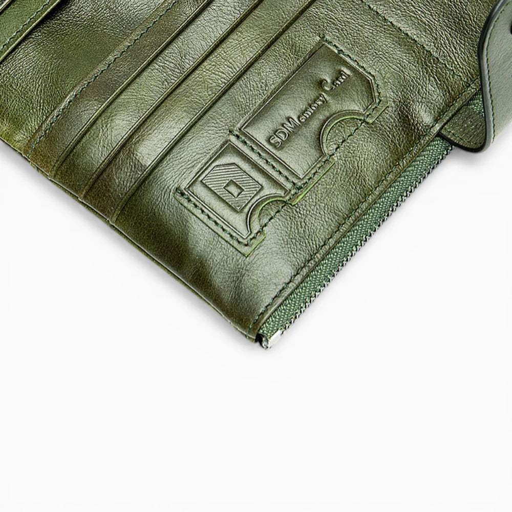 Intérieur portefeuille femme cuir vert avec compartiments cartes et rangement billets