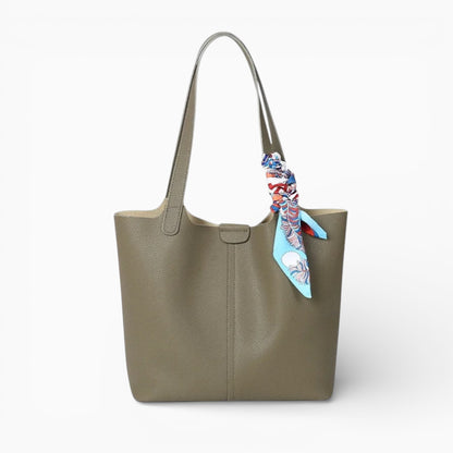 Grand sac cabas en cuir kaki pour femme, modèle Toulouse de la marque Élégance Cuir, vue de face.