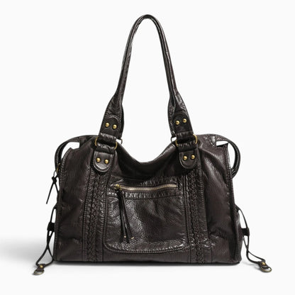 Grand sac à main vintage à bandoulière Élégance Cuir, sac cabas brun pour cours, en cuir élégant et spacieux.